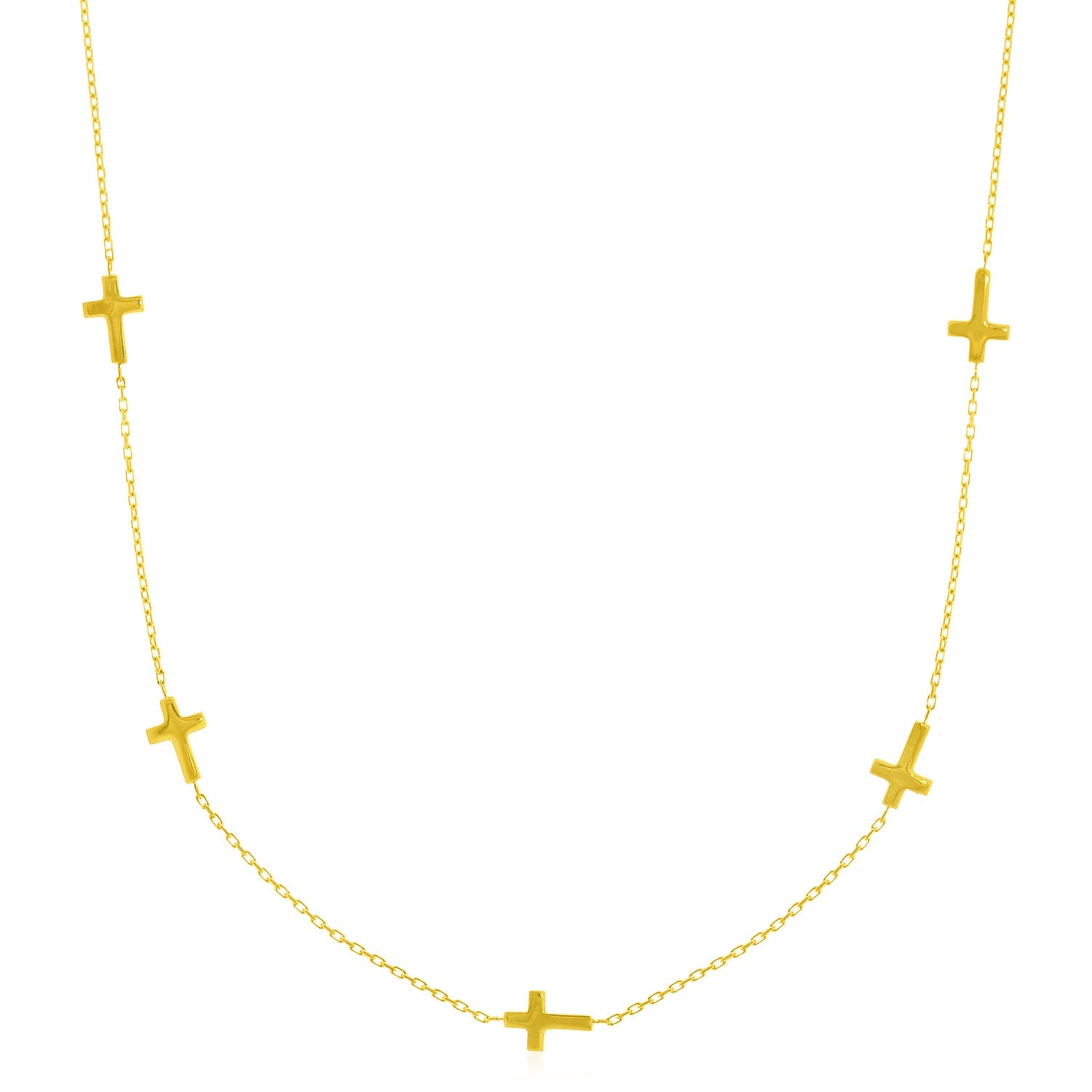 14k Yellow Gold Chain Necklace with Cross Stations in a sleek high-contrast midnight luxury editorial style